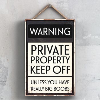 P2103 - Panneau de typographie d'avertissement de propriété privée imprimé sur une plaque suspendue en bois 1