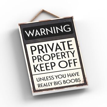 P2103 - Panneau de typographie d'avertissement de propriété privée imprimé sur une plaque suspendue en bois 2