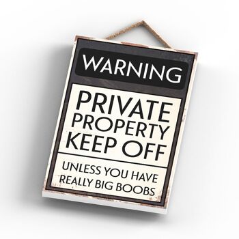 P2103 - Panneau de typographie d'avertissement de propriété privée imprimé sur une plaque suspendue en bois 3