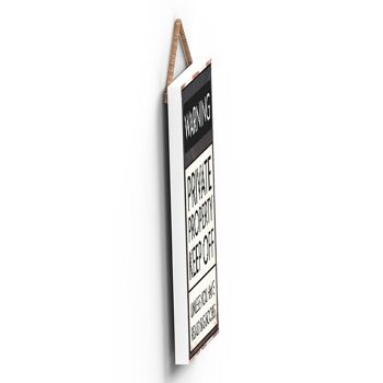 P2103 - Panneau de typographie d'avertissement de propriété privée imprimé sur une plaque suspendue en bois 4