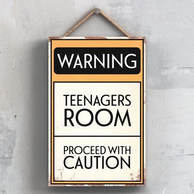P2108 - Warning Teenagers Room Typography Sign Printed Onto A Wooden Hanging Plaque