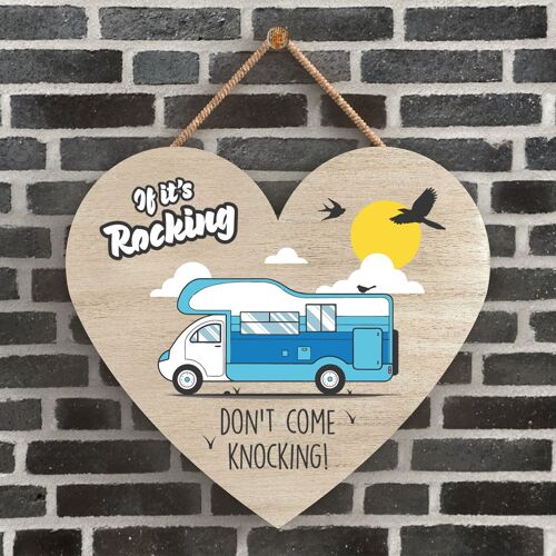 P2182 - Rocking Blue Caravan Themed Heart Shaped Hanging Plaque