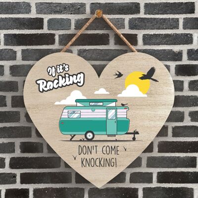 P2183 - Rocking Green Caravan Themed Heart Shaped Hanging Plaque