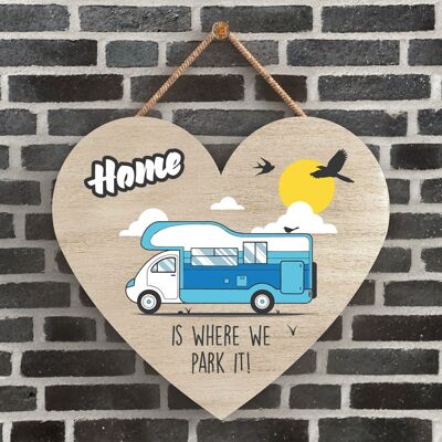 P2188 - Park It Blue Caravan Themed Heart Shaped Hanging Plaque