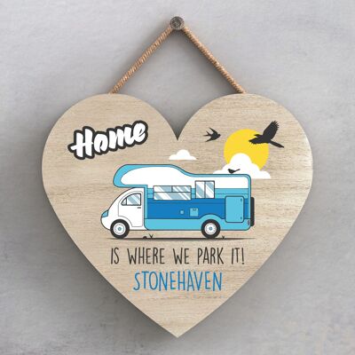 P2188_STONEHAVEN - Park It Stonehaven Blue Caravan Themed Heart Shaped Hanging Plaque