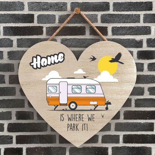 P2190 - Park It Orange Caravan Themed Heart Shaped Hanging Plaque