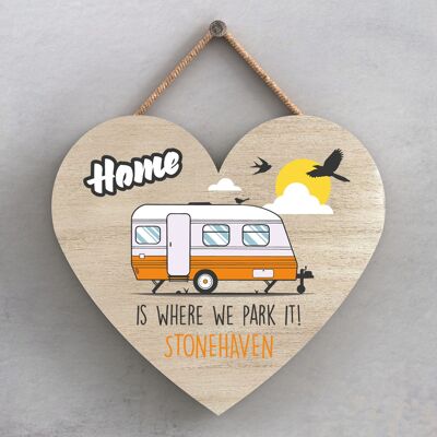 P2190_STONEHAVEN - Placa colgante en forma de corazón con temática de caravana de Stonehaven naranja Park It