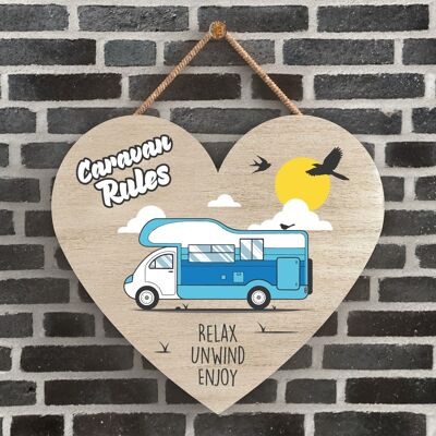 P2191 - Targa da appendere a forma di cuore a tema caravan blu