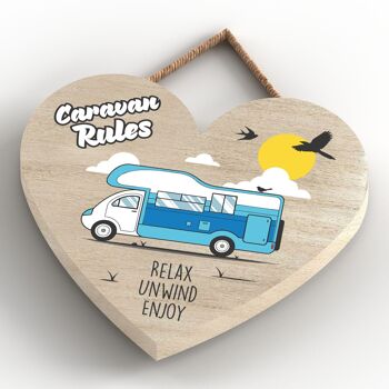 P2191 - Plaque à suspendre en forme de cœur sur le thème de la caravane bleue Rules 4