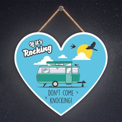 P2195 - Rocking Green Caravan Themed Heart Shaped Hanging Plaque
