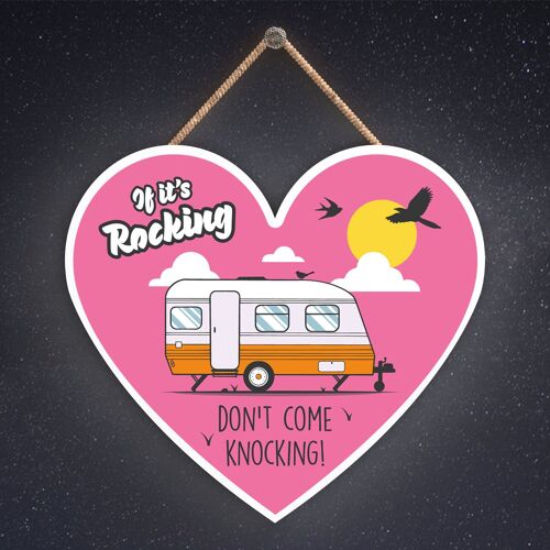 P2196 - Rocking Orange Caravan Themed Heart Shaped Hanging Plaque