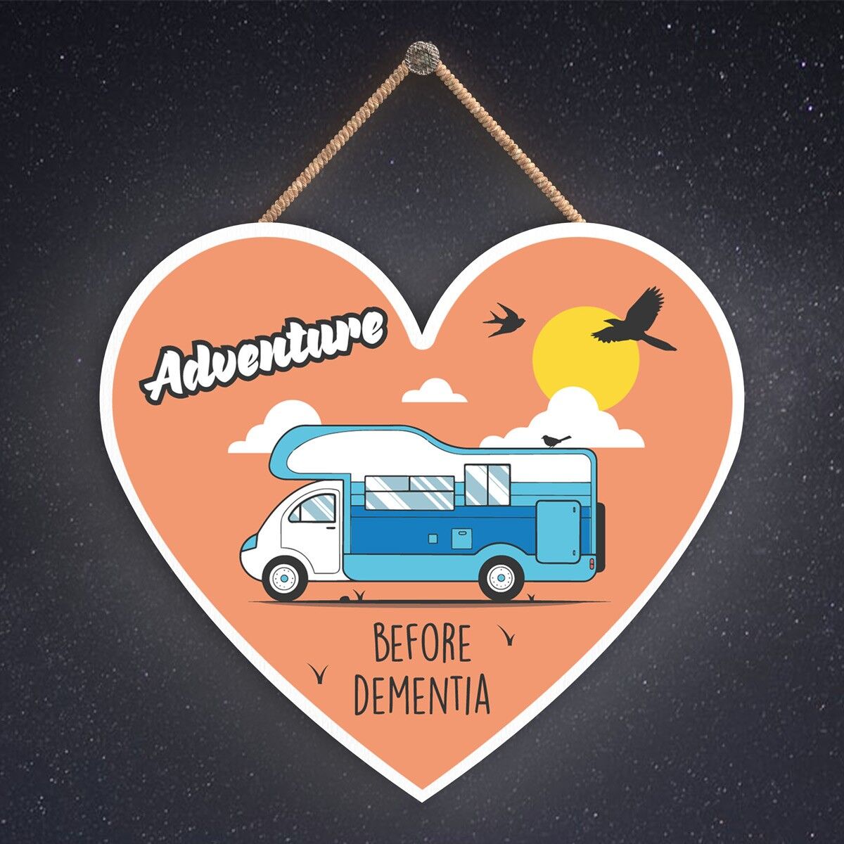 P2197 - Placa colgante en forma de corazón con temática de caravana azul de demencia