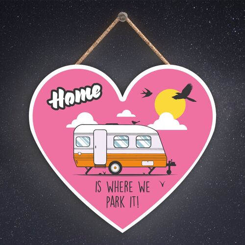 P2202 - Park It Orange Caravan Themed Heart Shaped Hanging Plaque