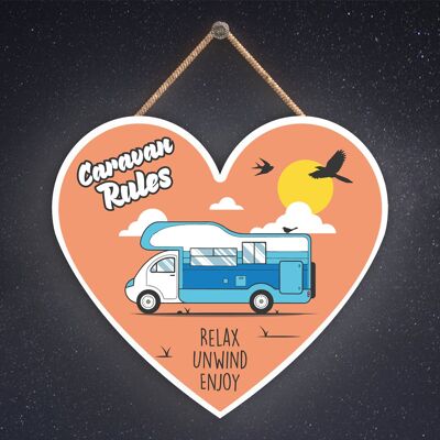 P2203 - Targa da appendere a forma di cuore a tema caravan blu