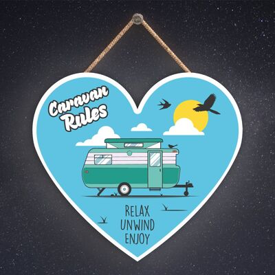 P2204 - Rules Green Caravan Themed Heart Shaped Hanging Plaque
