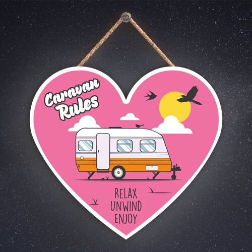 P2205 - Rules Orange Caravan Themed Heart Shaped Hanging Plaque