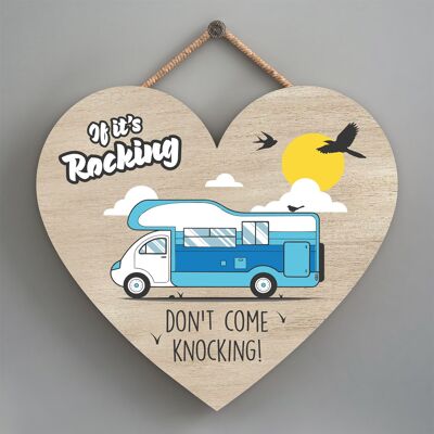 P2206 - Rocking Blue Caravan Themed Heart Shaped Hanging Plaque