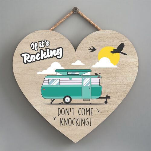 P2207 - Rocking Green Caravan Themed Heart Shaped Hanging Plaque