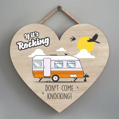 P2208 - Rocking Orange Caravan Themed Heart Shaped Hanging Plaque