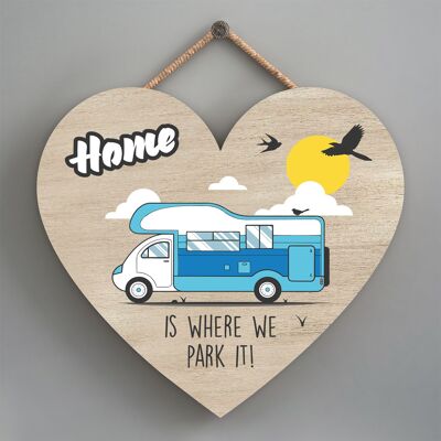 P2212 - Park It Blue Caravan Themed Heart Shaped Hanging Plaque