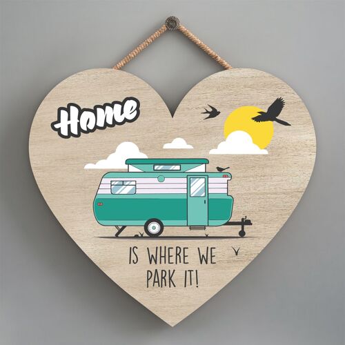 P2213 - Park It Green Caravan Themed Heart Shaped Hanging Plaque