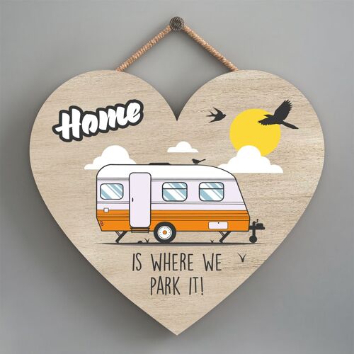 P2214 - Park It Orange Caravan Themed Heart Shaped Hanging Plaque