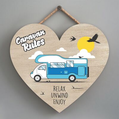 P2215 - Rules Blue Caravan Themed Heart Shaped Hanging Plaque