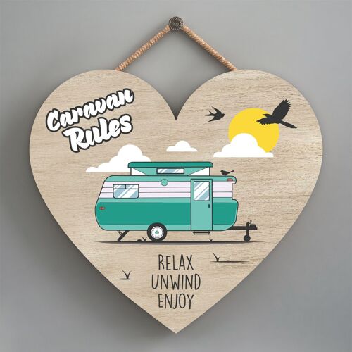 P2216 - Rules Green Caravan Themed Heart Shaped Hanging Plaque