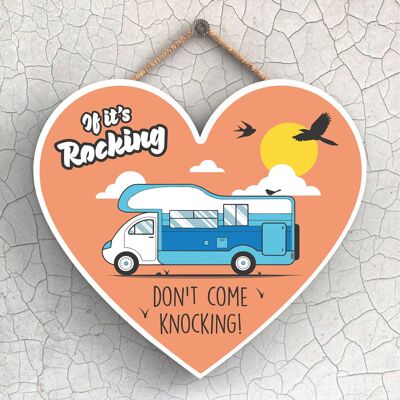 P2218 - Rocking Blue Caravan Themed Heart Shaped Hanging Plaque