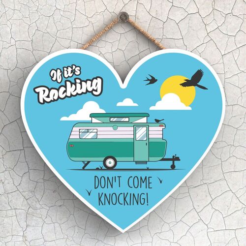 P2219 - Rocking Green Caravan Themed Heart Shaped Hanging Plaque