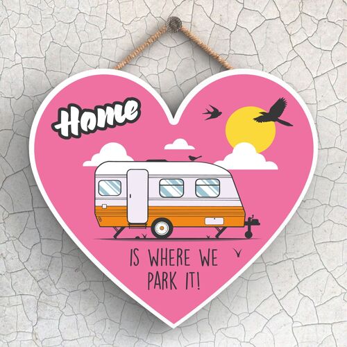 P2226 - Park It Orange Caravan Themed Heart Shaped Hanging Plaque