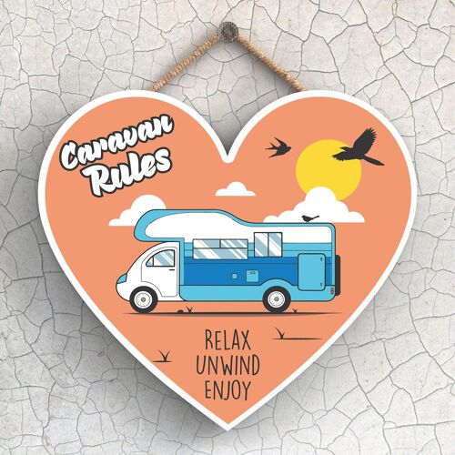 P2227 - Rules Blue Caravan Themed Heart Shaped Hanging Plaque