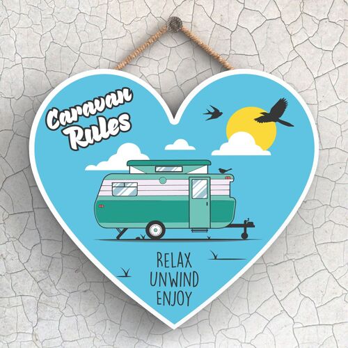 P2228 - Rules Green Caravan Themed Heart Shaped Hanging Plaque