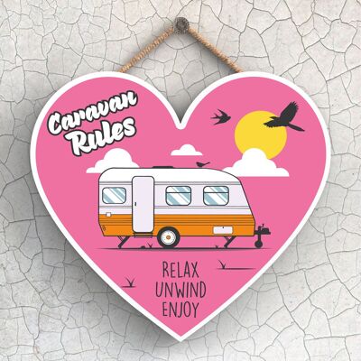 P2229 - Rules Orange Caravan Themed Heart Shaped Hanging Plaque