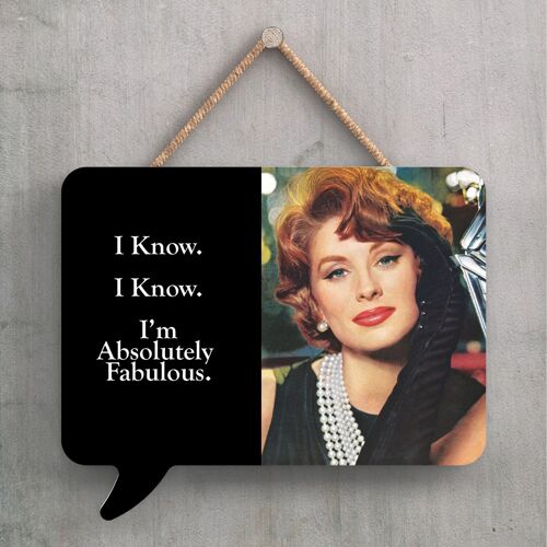 P2244 - I'M Absolutely Fabulous Humourous Pin Up Themed Speech Bubble Shaped Wooden Hanging Plaque