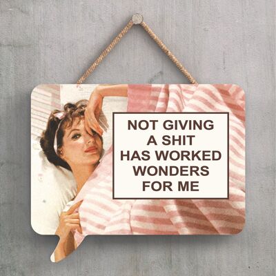 P2256 - Not Giving A Shit Humourous Pin Up Themed Speech Bubble Shaped Wooden Hanging Plaque