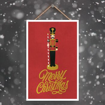 P2288 - Joyeux Noël Casse-Noisette Et Typographie Sur Un Rectangle Rouge Portrait Plaque à Suspendre En Bois 1