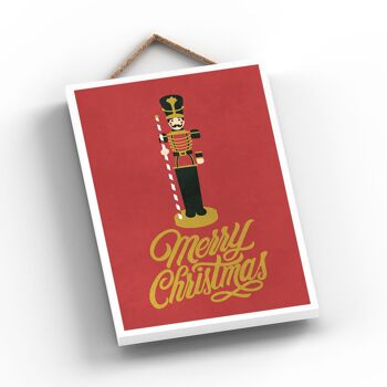 P2288 - Joyeux Noël Casse-Noisette Et Typographie Sur Un Rectangle Rouge Portrait Plaque à Suspendre En Bois 2