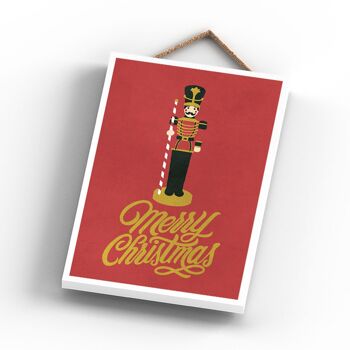 P2288 - Joyeux Noël Casse-Noisette Et Typographie Sur Un Rectangle Rouge Portrait Plaque à Suspendre En Bois 3