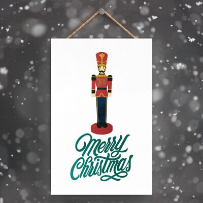P2289 - Merry Christmas Nutcracker And Typography On A Rectangle Portrait Wooden Hanging Plaque