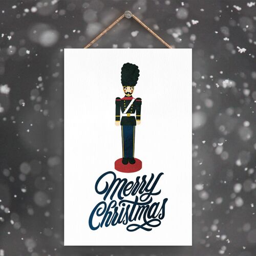 P2290 - Merry Christmas Nutcracker And Typography On A Rectangle Portrait Wooden Hanging Plaque