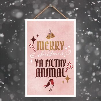 P2297 - Merry Christmas Ya Filthy Animal On A Rectangle Portrait Plaque à suspendre en bois 1