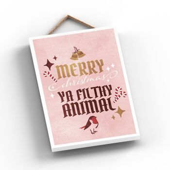 P2297 - Merry Christmas Ya Filthy Animal On A Rectangle Portrait Plaque à suspendre en bois 2