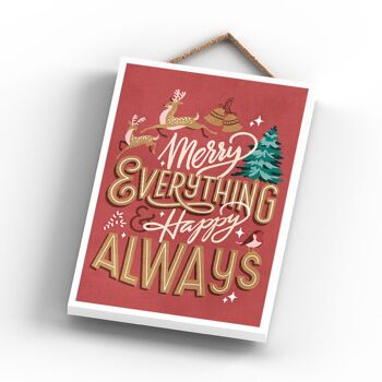 P2299 - Merry Everything And Happy Always On A Red Rectangle Portrait Plaque à suspendre en bois 3