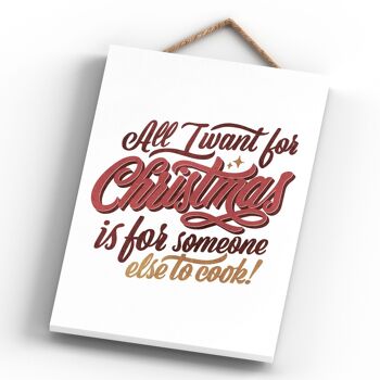 P2305 - All I Want For Christmas Red Typography On A Rectangle Portrait Plaque à suspendre en bois 4