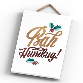 P2306 - Bah Humbug Typographie Or Et Rouge Sur Un Portrait Rectangle Plaque à Suspendre En Bois 4