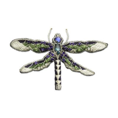 Green & Gold Double Winged Dragonfly Brooch