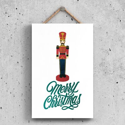 P2323 - Merry Christmas Nutcracker And Typography On A Rectangle Portrait Wooden Hanging Plaque
