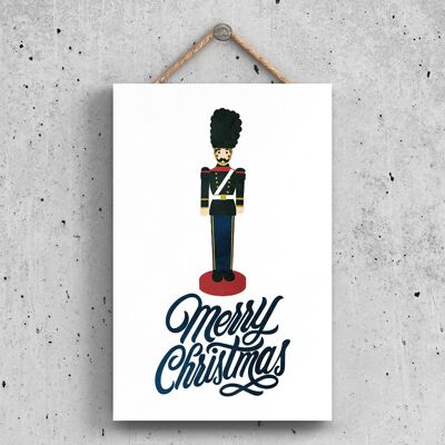 P2324 - Merry Christmas Nutcracker And Typography On A Rectangle Portrait Wooden Hanging Plaque