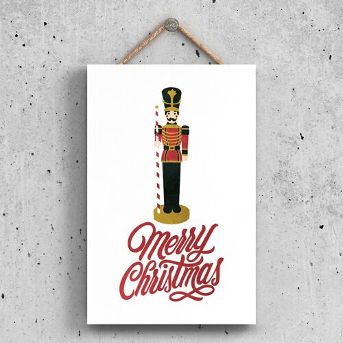 P2325 - Merry Christmas Nutcracker And Typography On A Rectangle Portrait Wooden Hanging Plaque